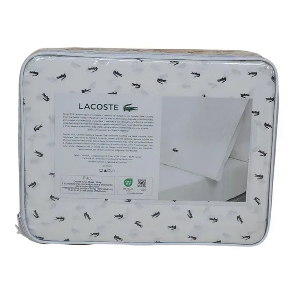 Lacoste Cotton Percale Full Sheet Set Croc Pattern Soft Breathable Material - Picture 2 of 12